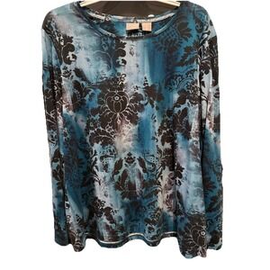 Chicos Zenergy Women's Size 3 Long Sleeve Blue Black Floral